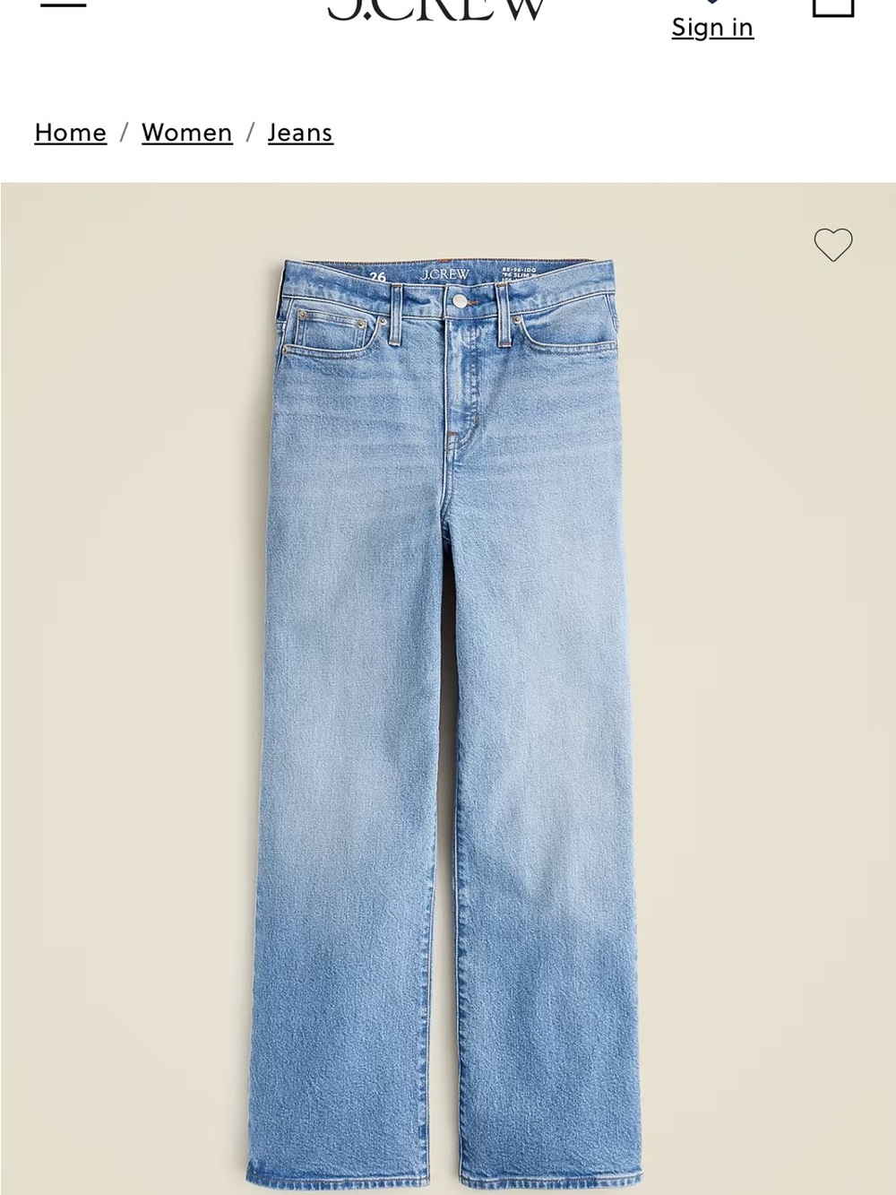 J. Crew Light Blue ‘96 Slim Wide Jeans